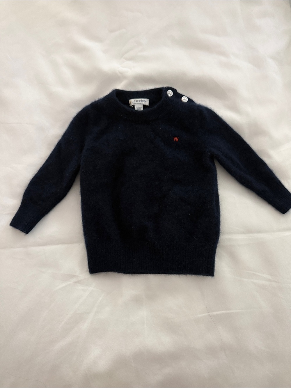 Navy Button-Shoulder Cashmere Sweater with W Stitching